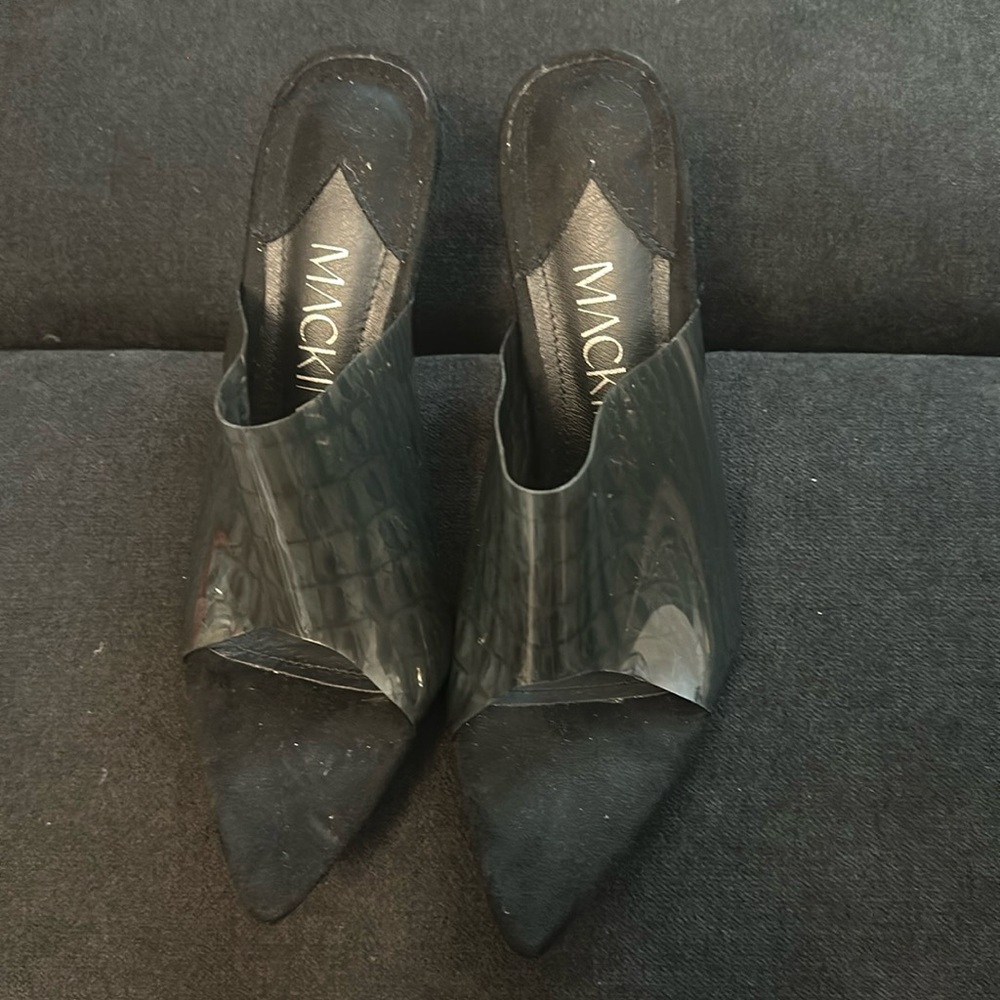 Mackin J Black Faux Suede & PVC Mules
